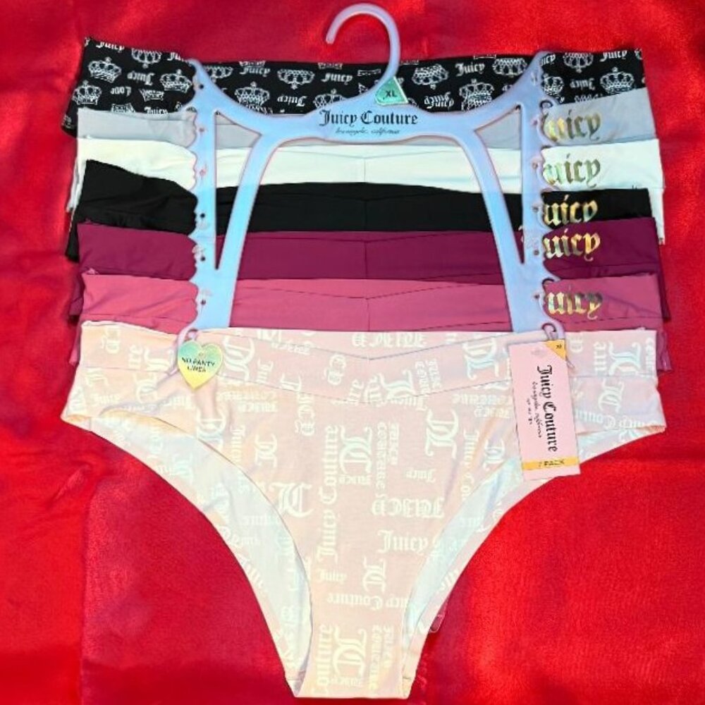NWT $54 JUICY COUTURE 7 PACK NO PANTY LINES UNDERWEAR SILKY SATINY SOFT PANTIES